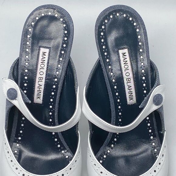 Manolo Blahnik Agathanu 90MM Brogue Mules size 38 - Picture 5 of 14